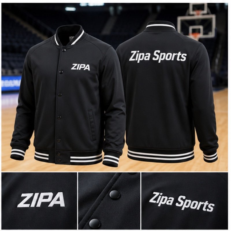 Custom snap-away basketball warm-up jacket with sublimated panels manufactured by ZipaSports