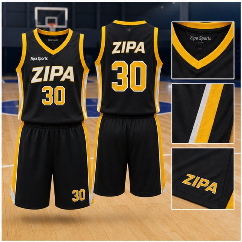 Custom youth basketball kit with sublimated jersey and shorts manufactured by ZipaSports
