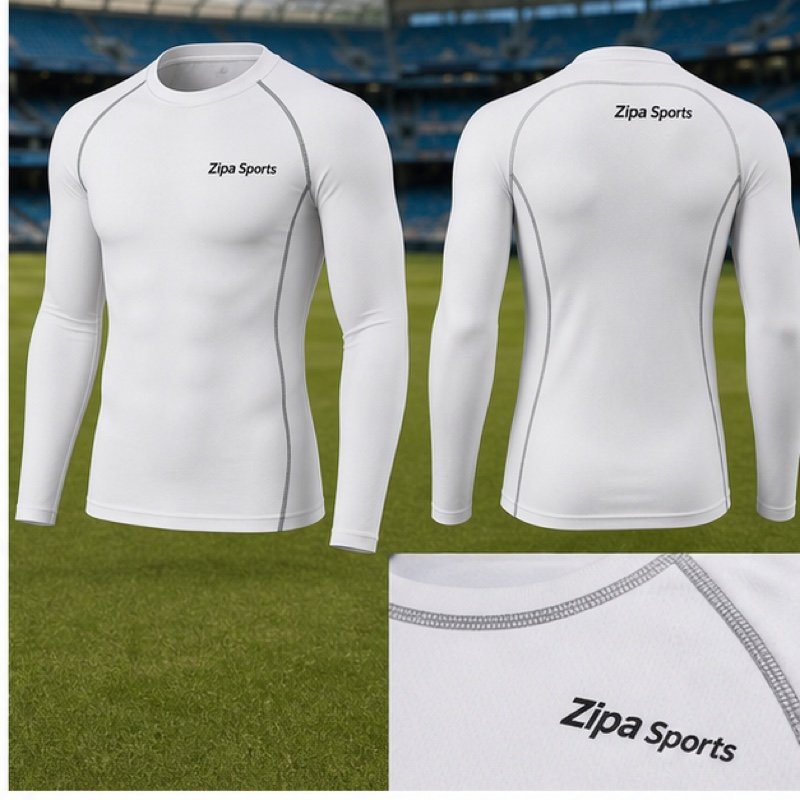 Custom long-sleeve cricket compression base layer with flatlock seams manufactured by ZipaSports