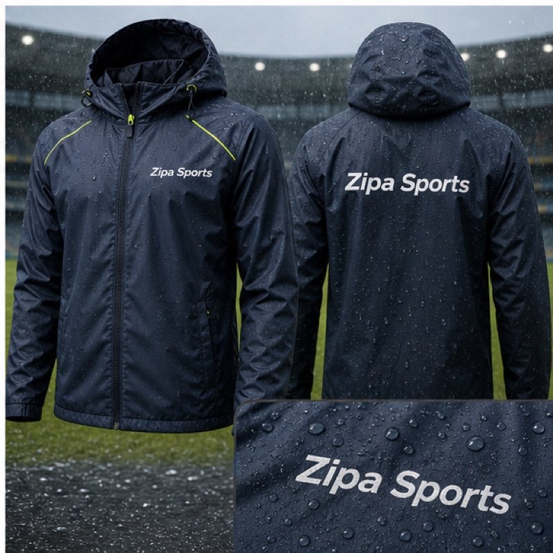 Custom cricket rain jackets in PU-coated polyester manufactured by ZipaSports