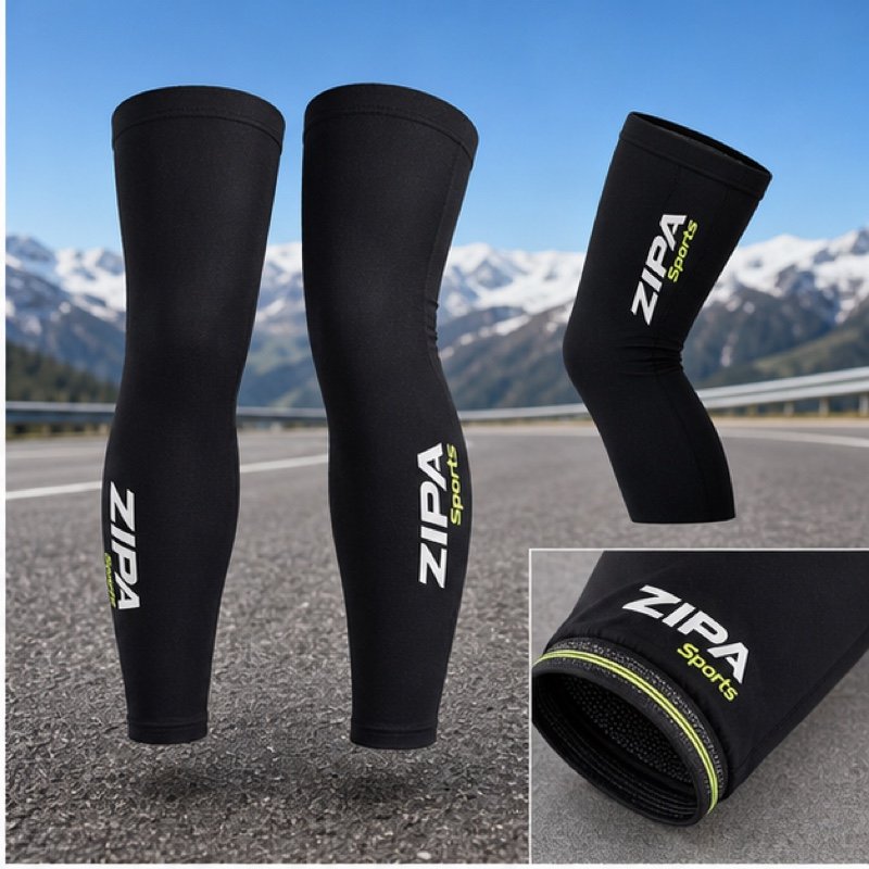 Custom cycling leg and knee warmers with articulated knee manufactured by ZipaSports
