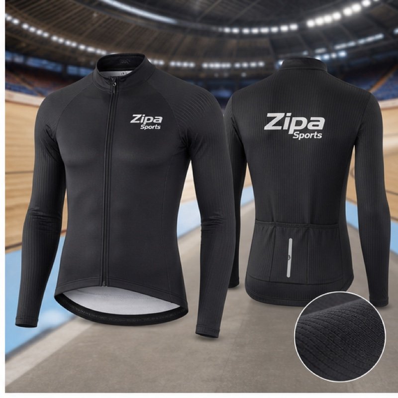 Custom thermal long-sleeve cycling jersey manufactured by ZipaSports