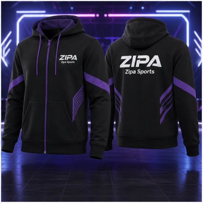 Custom full-zip esports team hoodie manufactured by ZipaSports