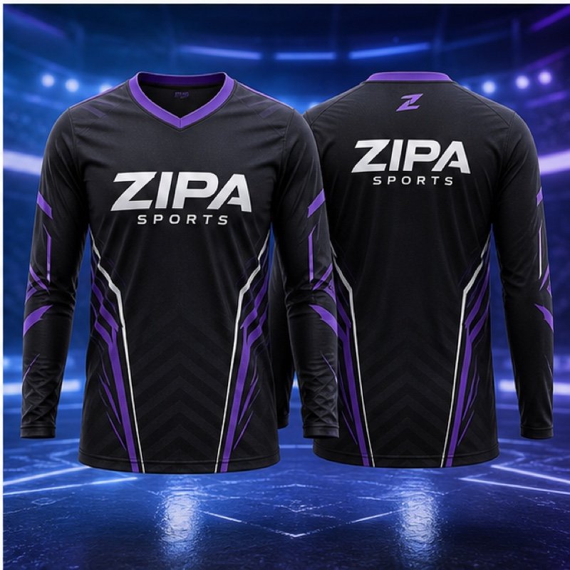 Custom long-sleeve esports player jersey manufactured by ZipaSports