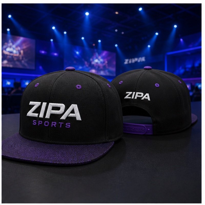 Custom esports snapback cap with 3D puff embroidered logo manufactured by ZipaSports