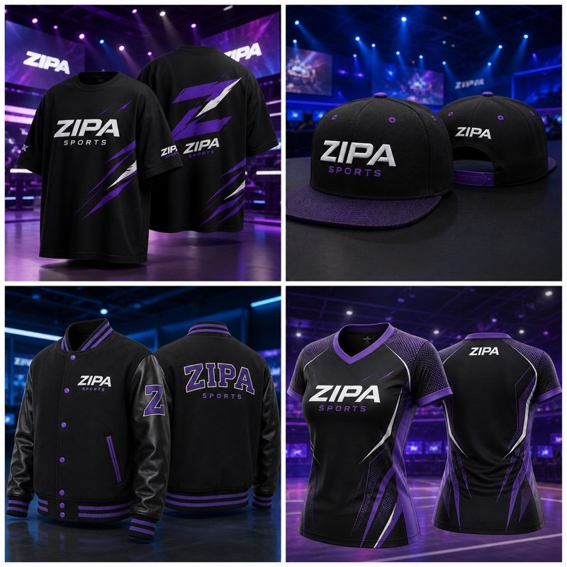 Custom esports varsity jacket with embroidered team patches and contrast sleeves manufactured by ZipaSports