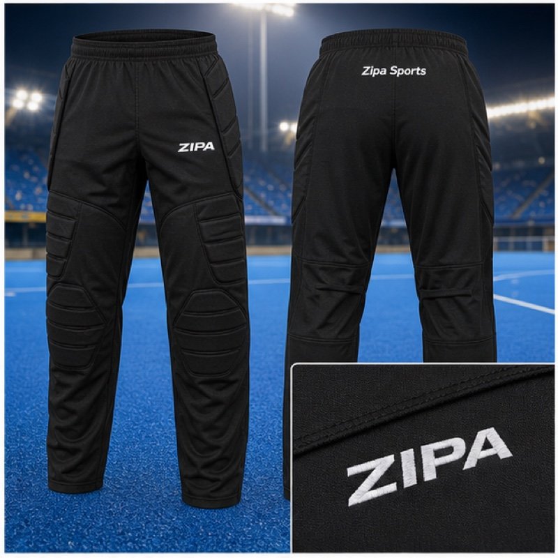 Custom field hockey goalkeeper overtrousers worn over leg guards manufactured by ZipaSports