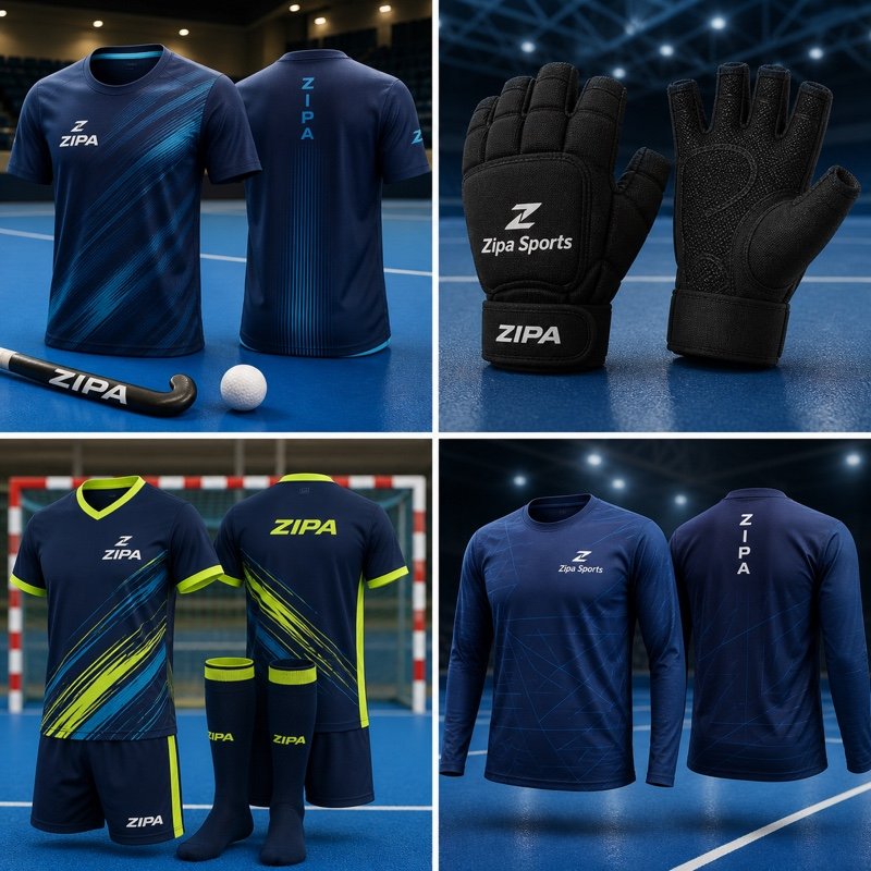 Custom junior field hockey playing kit manufactured by ZipaSports