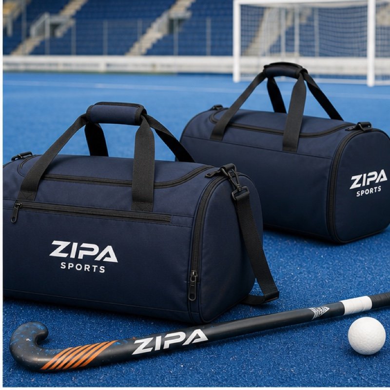 Custom field hockey team holdall with sublimated side panel manufactured by ZipaSports