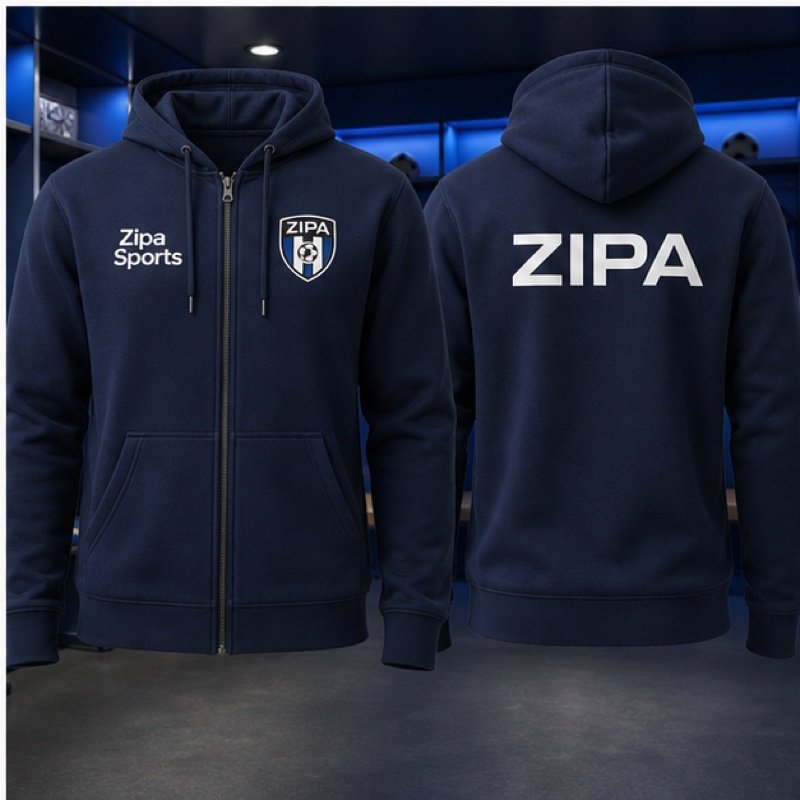 Custom full zip football club hoodie manufactured by ZipaSports
