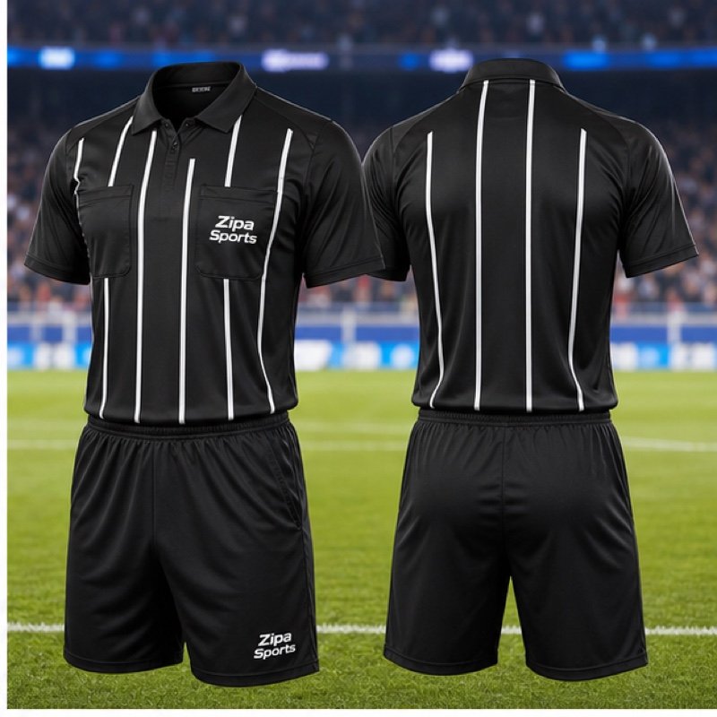 Custom football referee kits in pin-dot polyester manufactured by ZipaSports