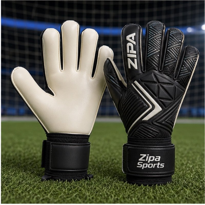 Custom goalkeeper gloves with 4 mm latex palm and sublimated backhand manufactured by ZipaSports