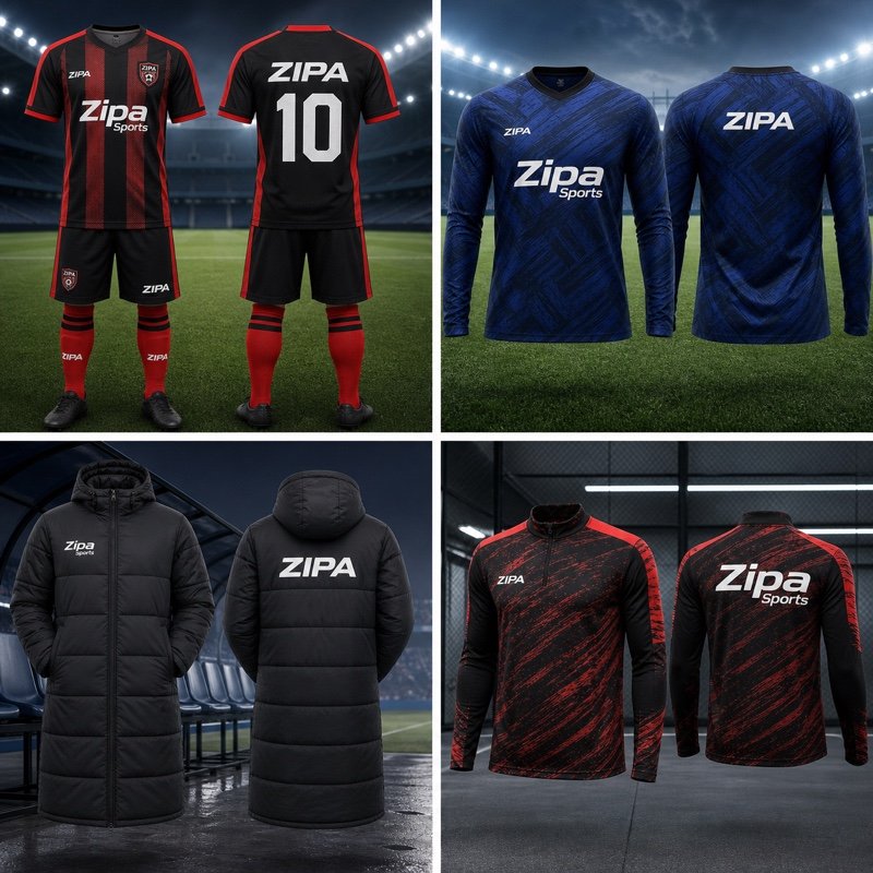 Custom padded football bench coat for substitutes and staff manufactured by ZipaSports