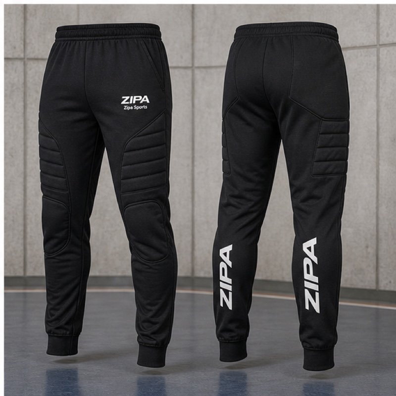 Custom padded futsal goalkeeper trousers manufactured by ZipaSports