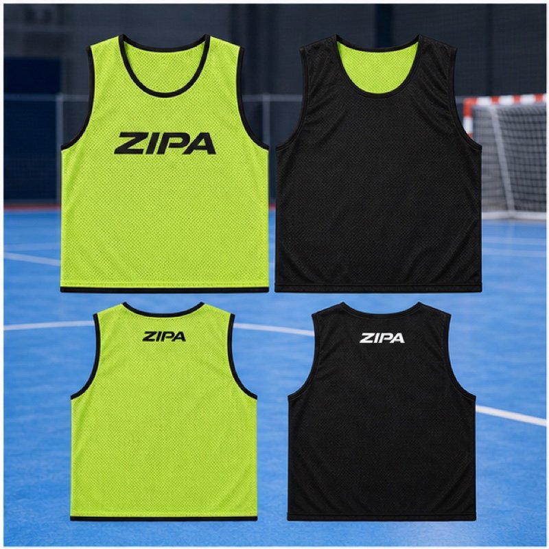 Custom reversible futsal training vests in double-knit mesh manufactured by ZipaSports