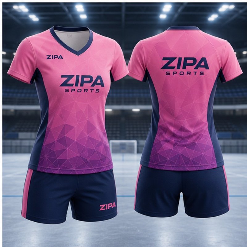 Custom women's futsal kits with shaped jersey and court shorts manufactured by ZipaSports
