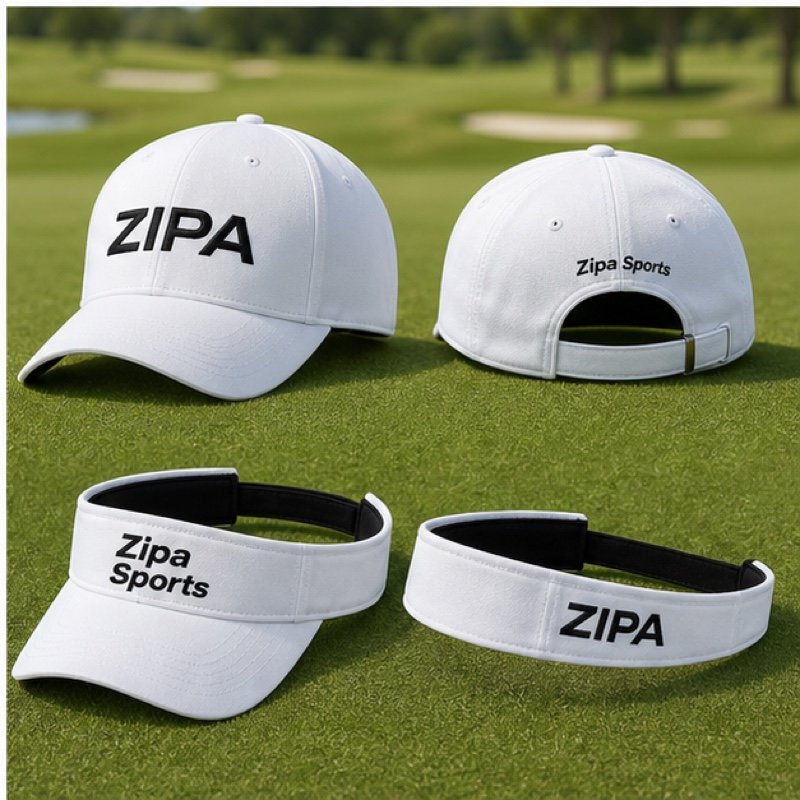 Custom golf cap and visor with 3D embroidered logo manufactured by ZipaSports