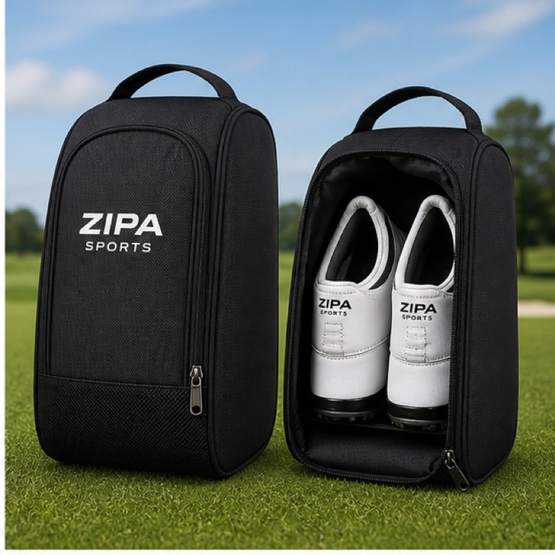 Custom 600D golf shoe bag with embroidered club logo manufactured by ZipaSports
