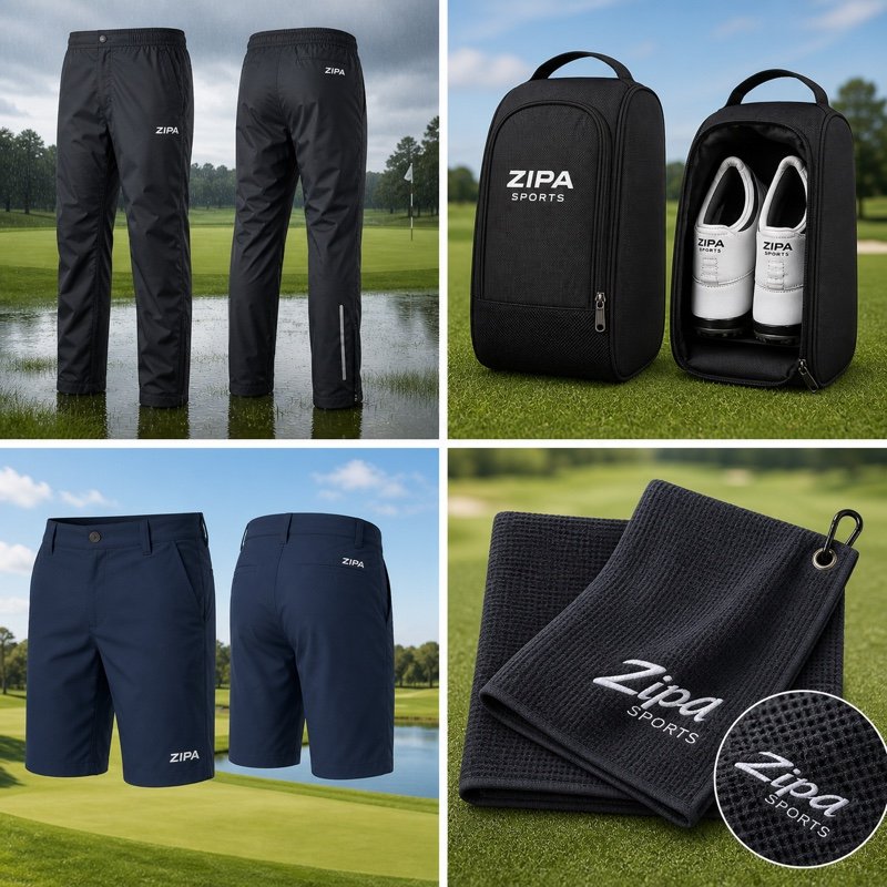 Custom flat-front golf shorts with stretch waistband manufactured by ZipaSports