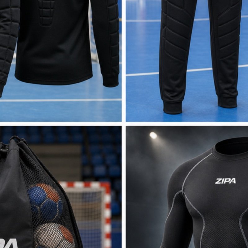 Custom handball goalkeeper elbow-padded top manufactured by ZipaSports