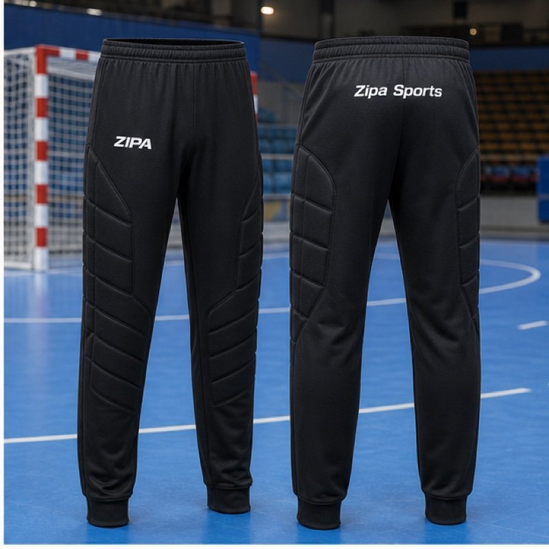 Custom handball goalkeeper trousers with padded hip and knee panels manufactured by ZipaSports