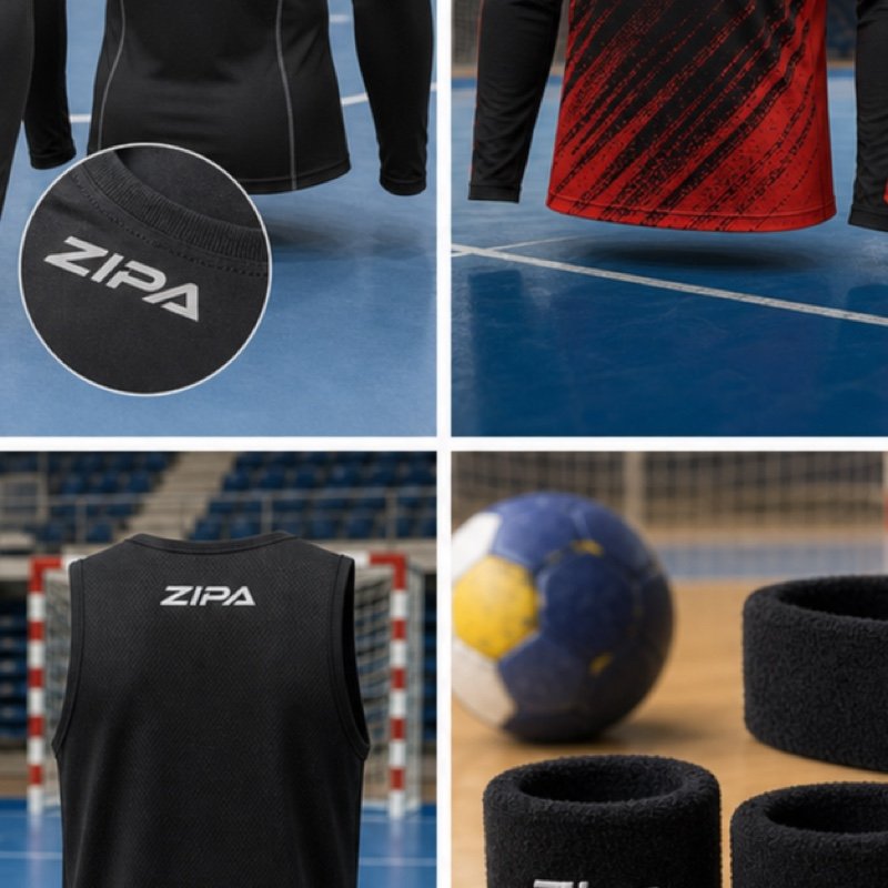 Custom long-sleeve handball compression base layer in team colours manufactured by ZipaSports