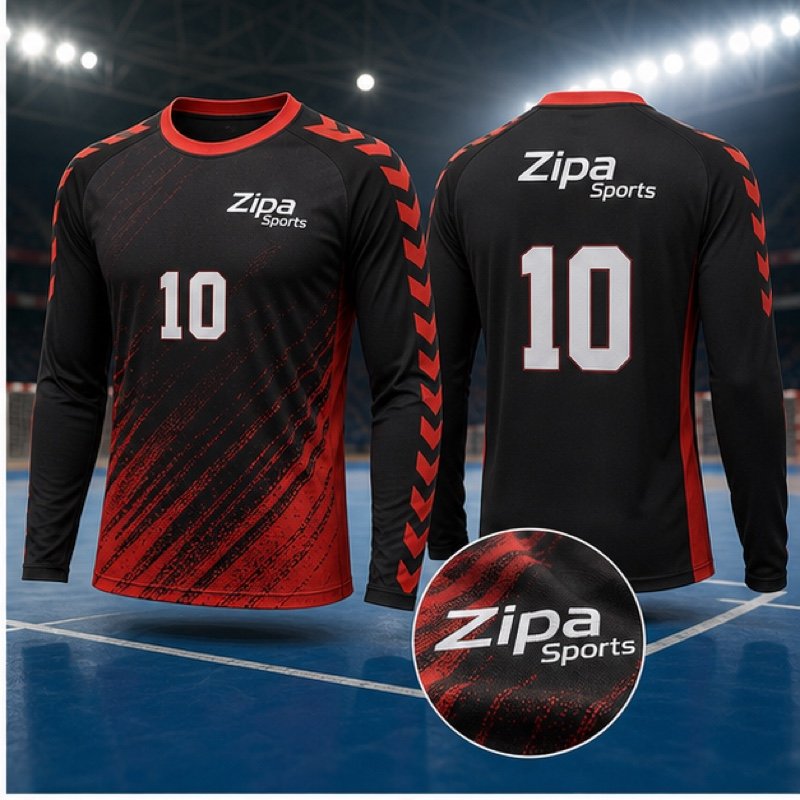Custom long-sleeve handball jersey manufactured by ZipaSports