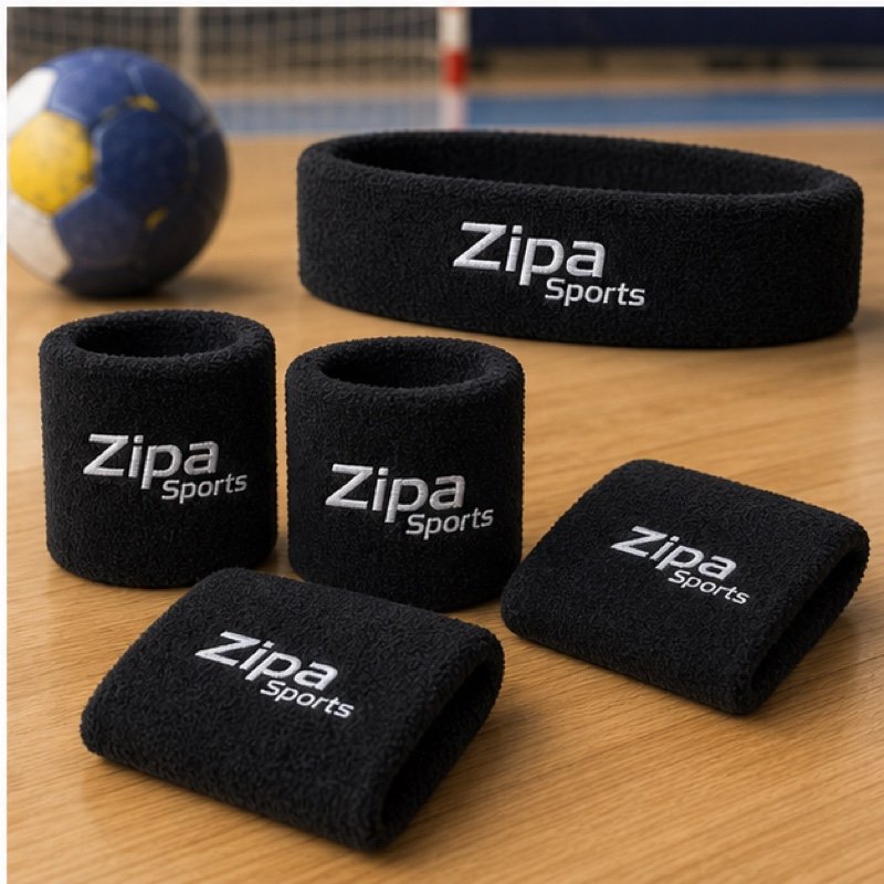 Custom cotton terry wristband and headband set in team colours manufactured by ZipaSports
