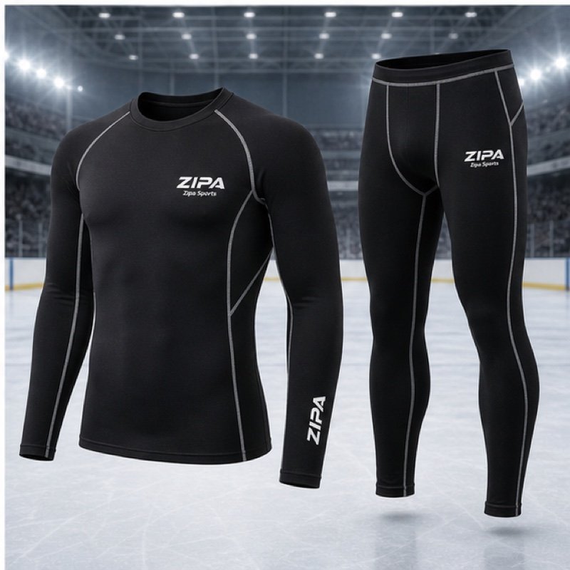 Custom ice hockey base layer top and pant set in nylon-spandex manufactured by ZipaSports
