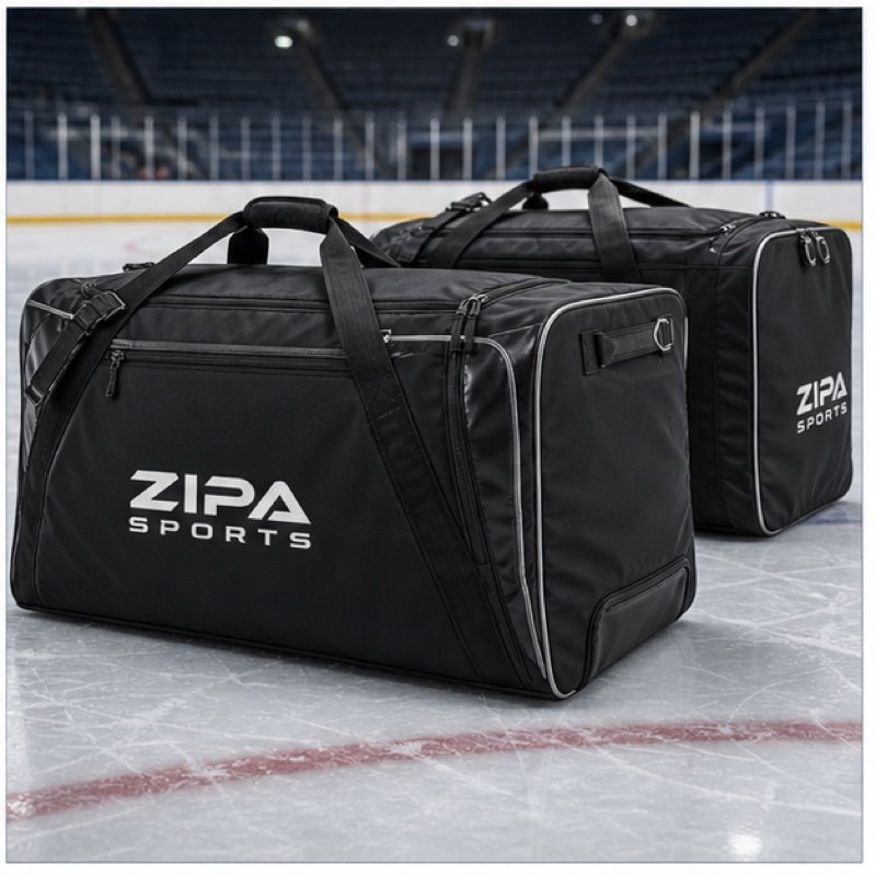 Custom ice hockey equipment duffle bag with vented panels manufactured by ZipaSports