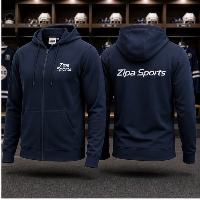 Custom ice hockey full-zip locker room hoodie manufactured by ZipaSports