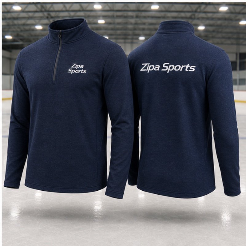 Custom ice hockey quarter-zip team pullover manufactured by ZipaSports