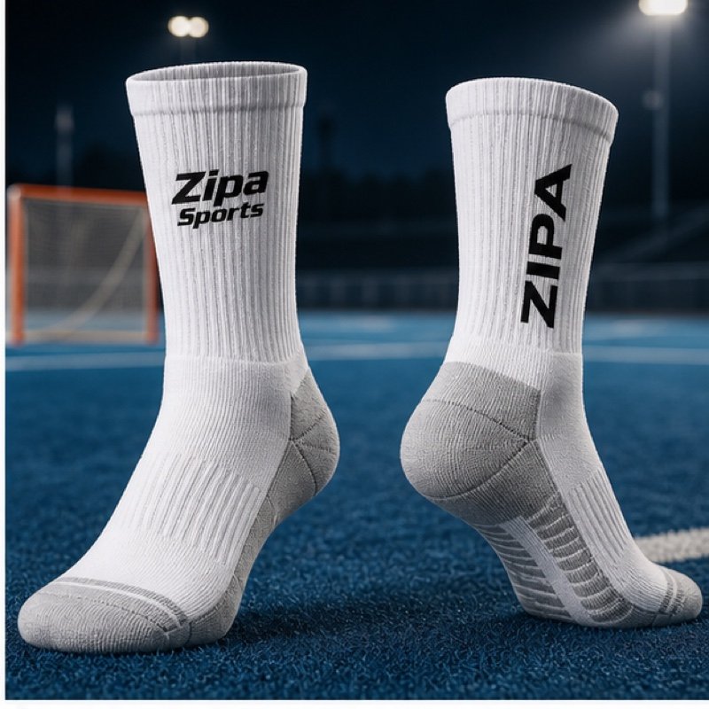 Custom knee-high lacrosse socks with jacquard team stripes manufactured by ZipaSports