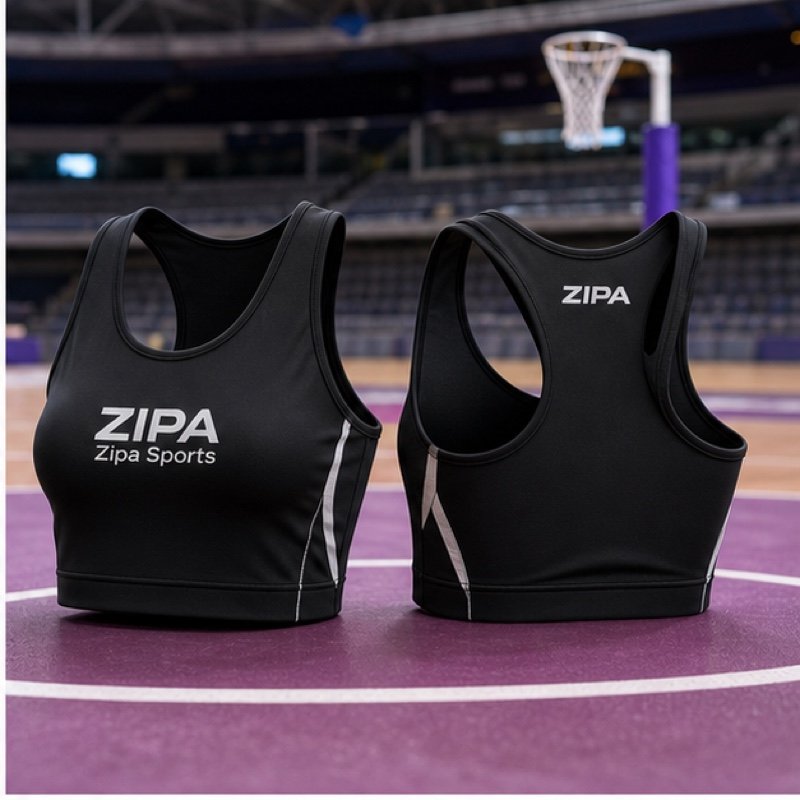 Custom netball crop top base layer manufactured by ZipaSports