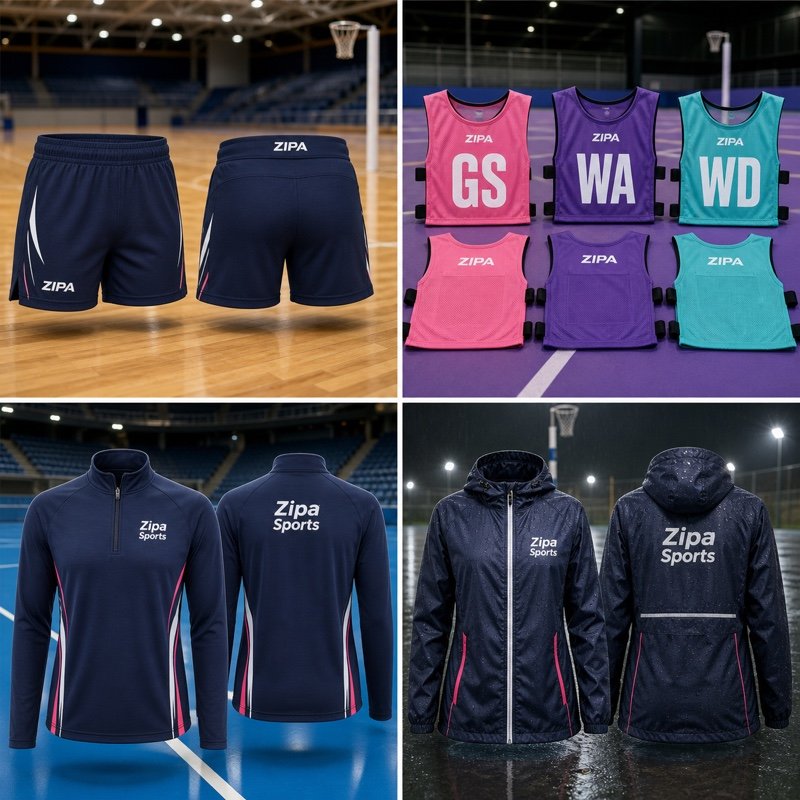 Custom netball quarter-zip midlayer manufactured by ZipaSports
