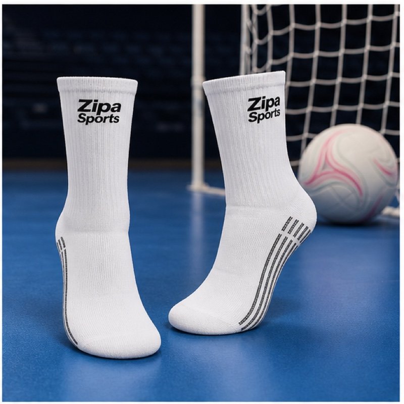 Custom netball socks with cushioned terry sole and knitted team trims manufactured by ZipaSports