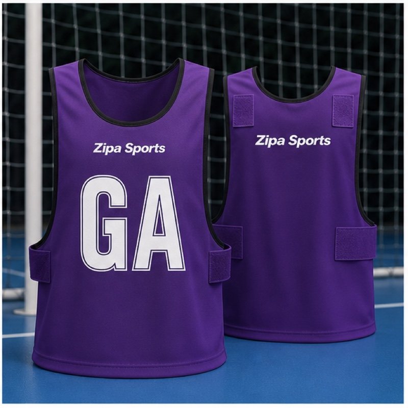 Custom netball team gilet manufactured by ZipaSports