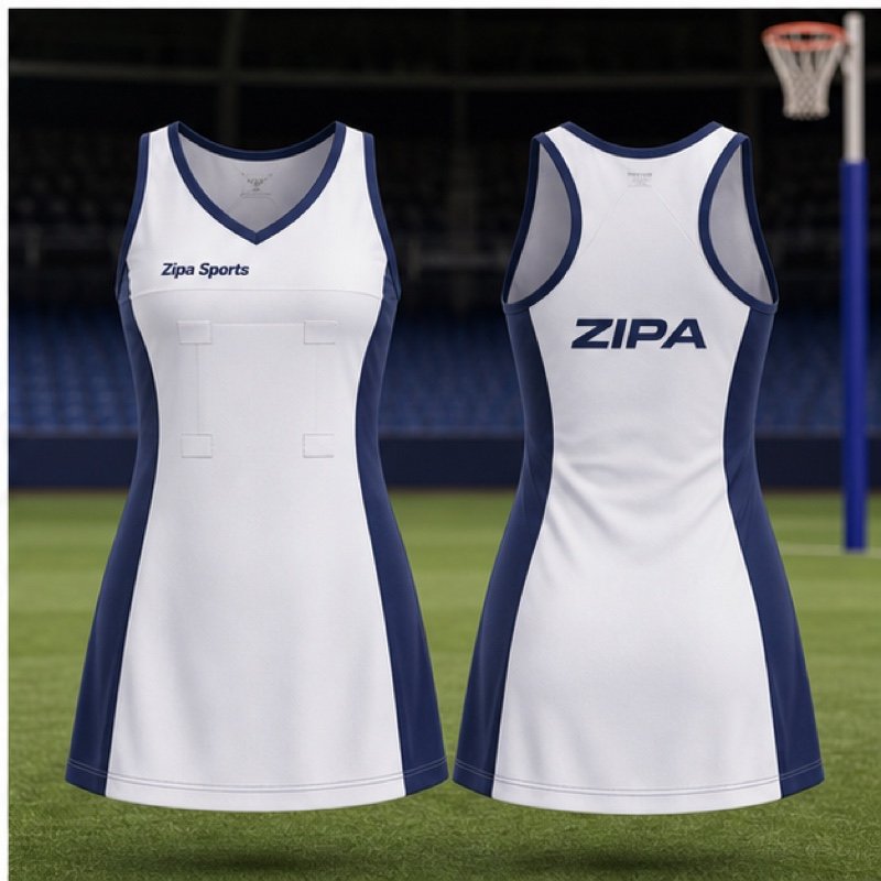 Custom netball umpire dress with mesh side panels manufactured by ZipaSports