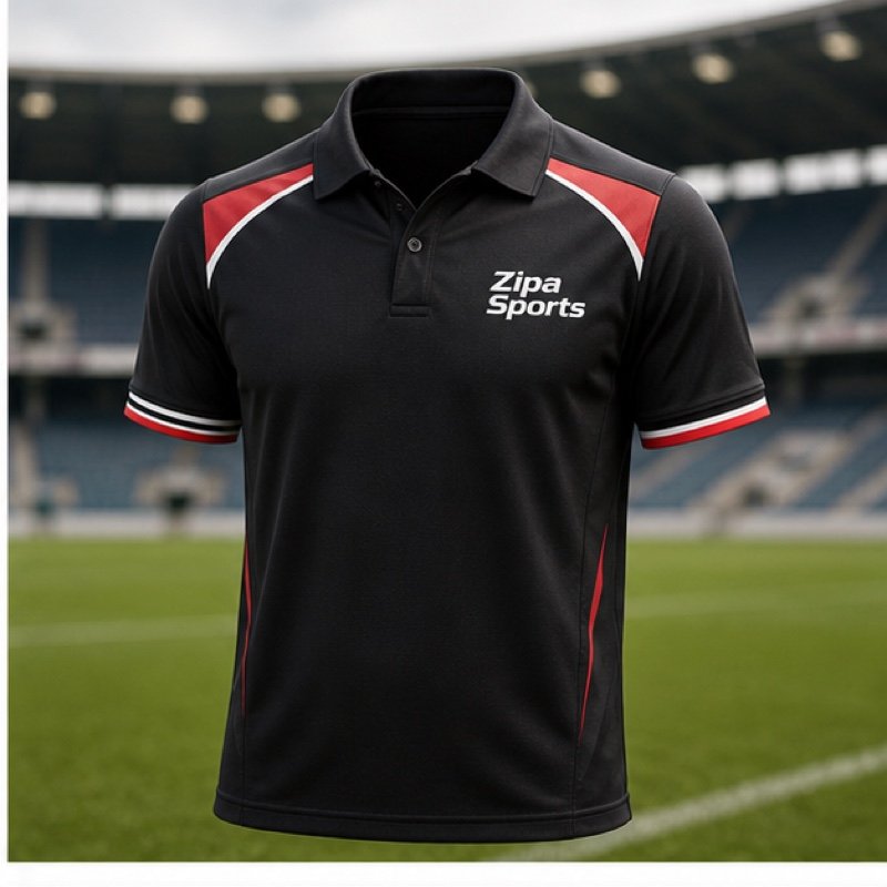Custom rugby club polo shirt with embroidered crest manufactured by ZipaSports