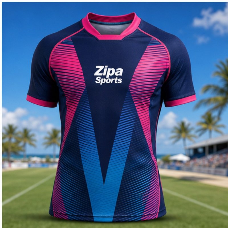 Custom rugby sevens jersey in lightweight pin-dot mesh manufactured by ZipaSports
