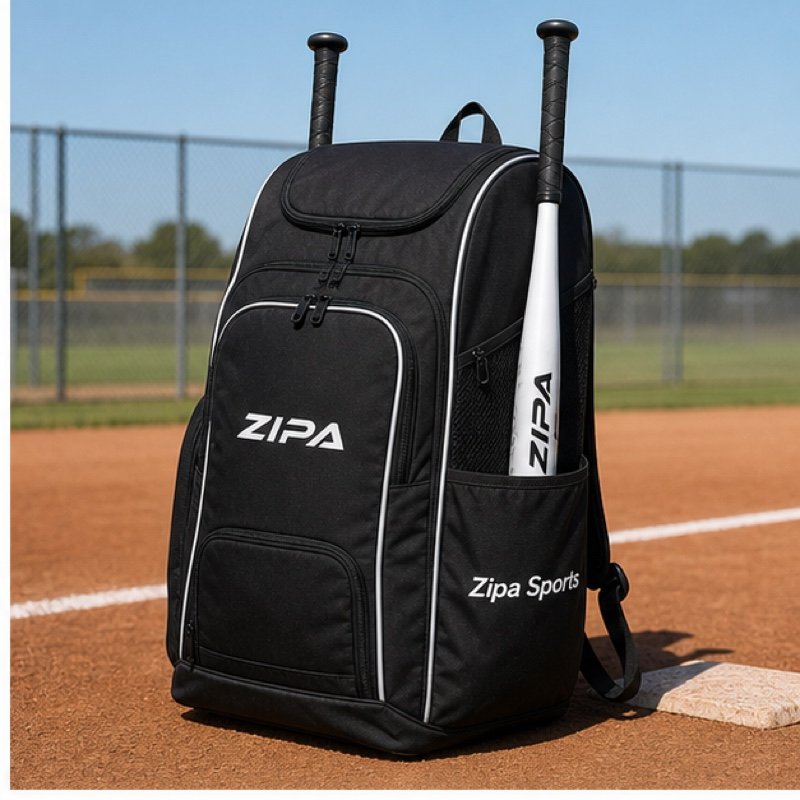 Custom fastpitch softball bat backpack with two bat sleeves manufactured by ZipaSports