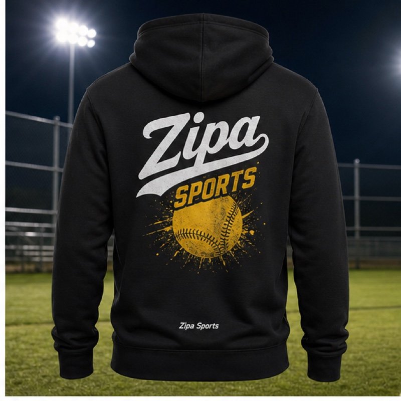 Custom softball team hoodie with tackle twill lettering manufactured by ZipaSports