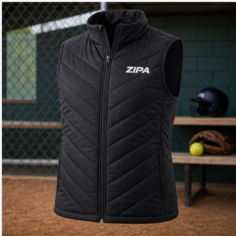 Custom softball team bodywarmer gilet manufactured by ZipaSports