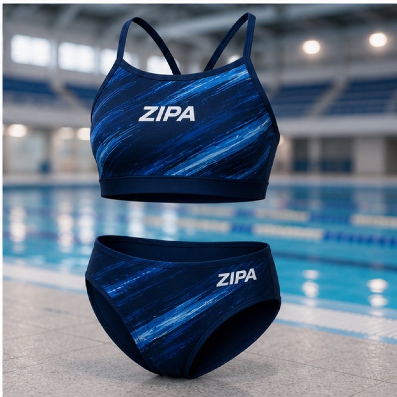 Custom team two-piece training swimsuit in chlorine-resistant tricot manufactured by ZipaSports
