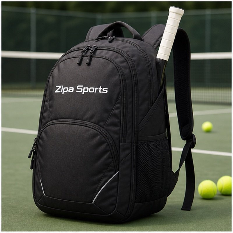 Custom tennis backpack with two racket compartments manufactured by ZipaSports
