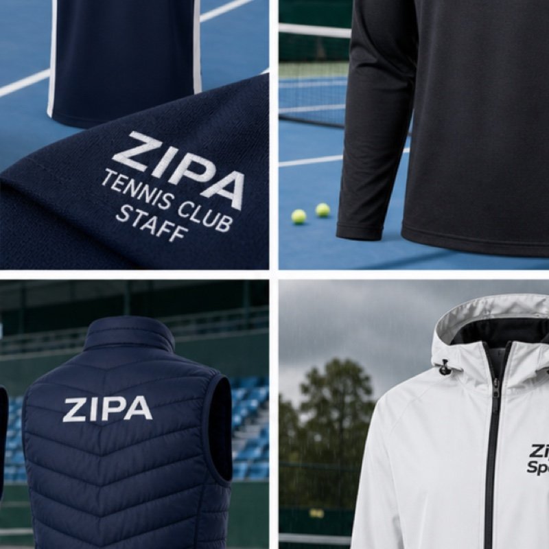 Custom tennis club staff polo with embroidered crest manufactured by ZipaSports