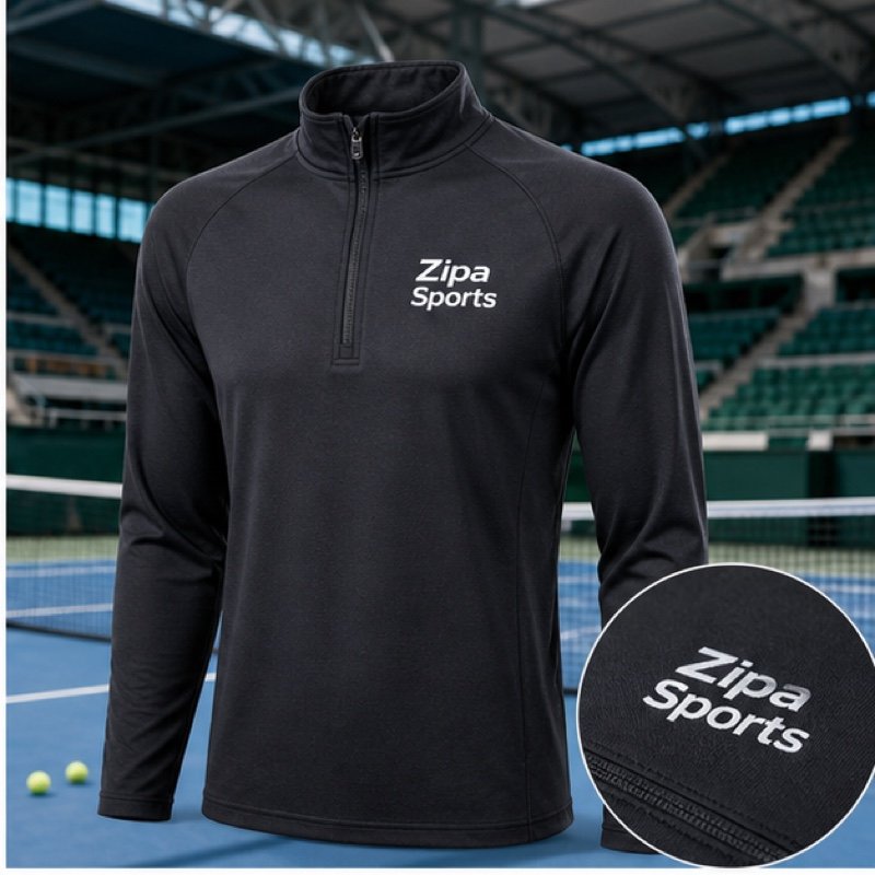 Custom tennis coach quarter-zip midlayer manufactured by ZipaSports