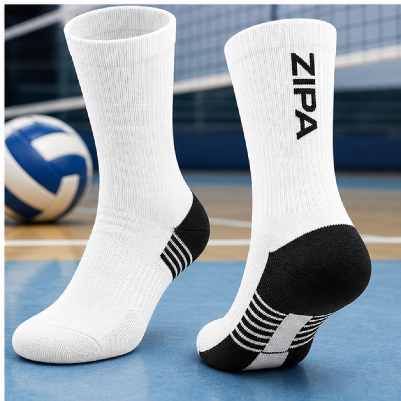 Custom knee-high volleyball socks with knitted club colours manufactured by ZipaSports