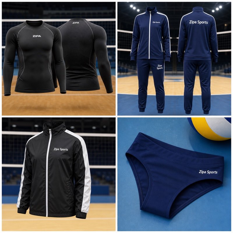 Custom volleyball warm-up jacket with sublimated club panels manufactured by ZipaSports