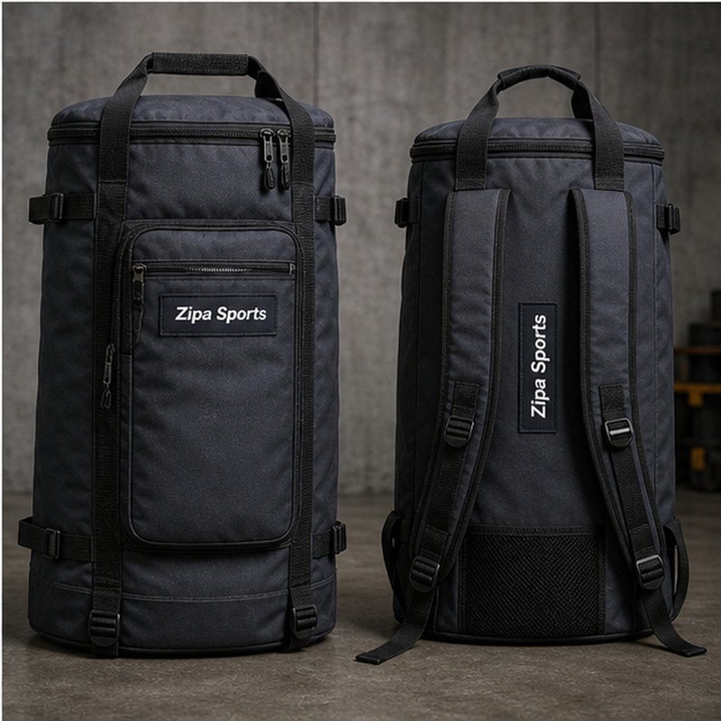 Custom coverall kit bags in 600D polyester with vented mesh end manufactured by ZipaSports